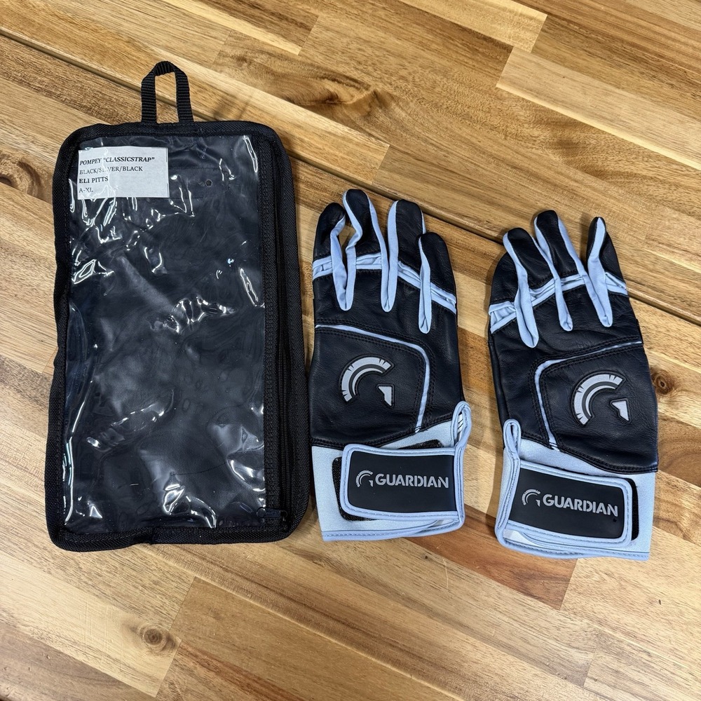 GUARDIAN POMPEY CLASSIC STRAP SHEEPSKIN LEATHER BATTING GLOVES Black Silver XL